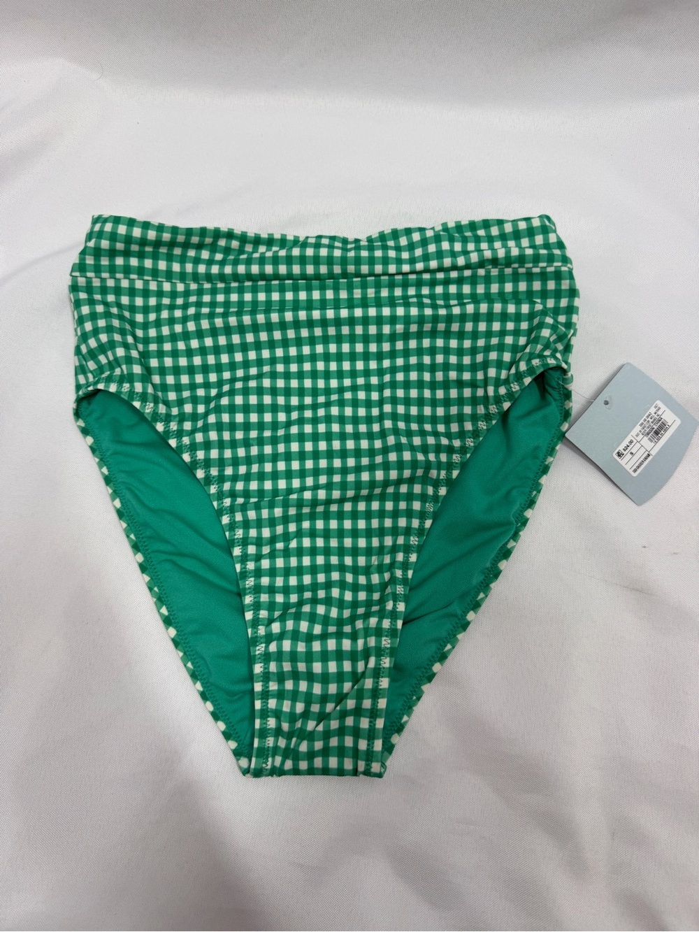 NWT Shade & Shore | High Waist Gingham Green Swim Bottoms Women's Size Small